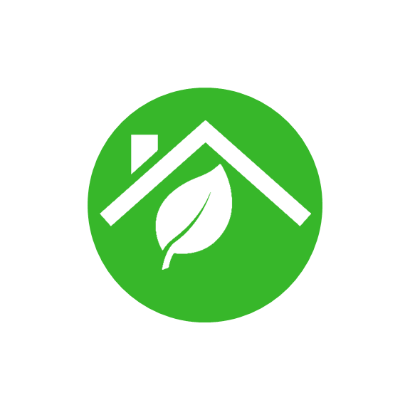 Home energy sustainable design icon color (roof, and leaf)