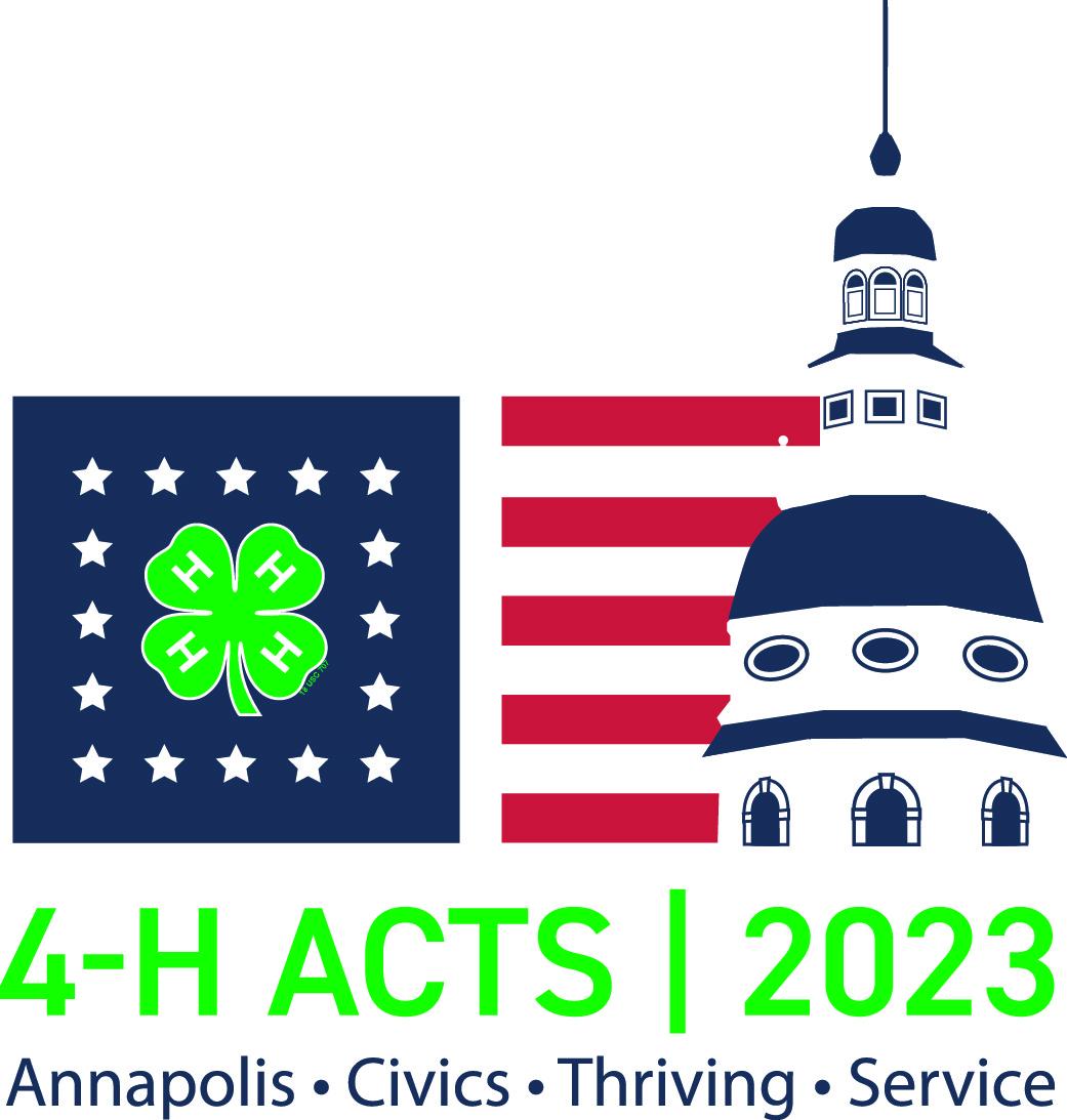 Logo with the USA flag,4 H clover, and capital building.