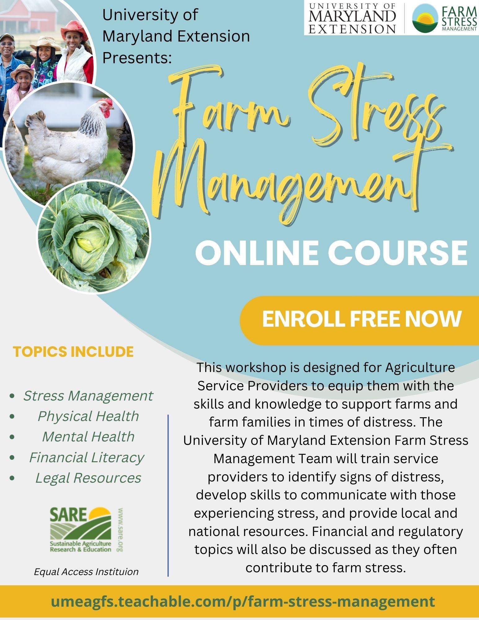 Farm stress management online course flyer