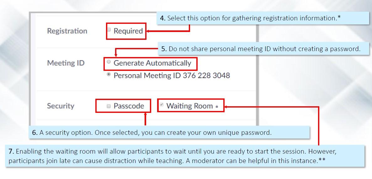 A diagram that provides further explanation on how to use the meeting settings.