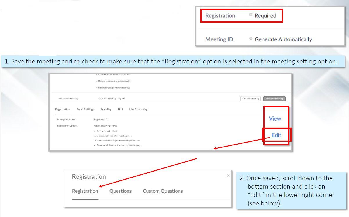 A diagram that explains how to set up registration settings.