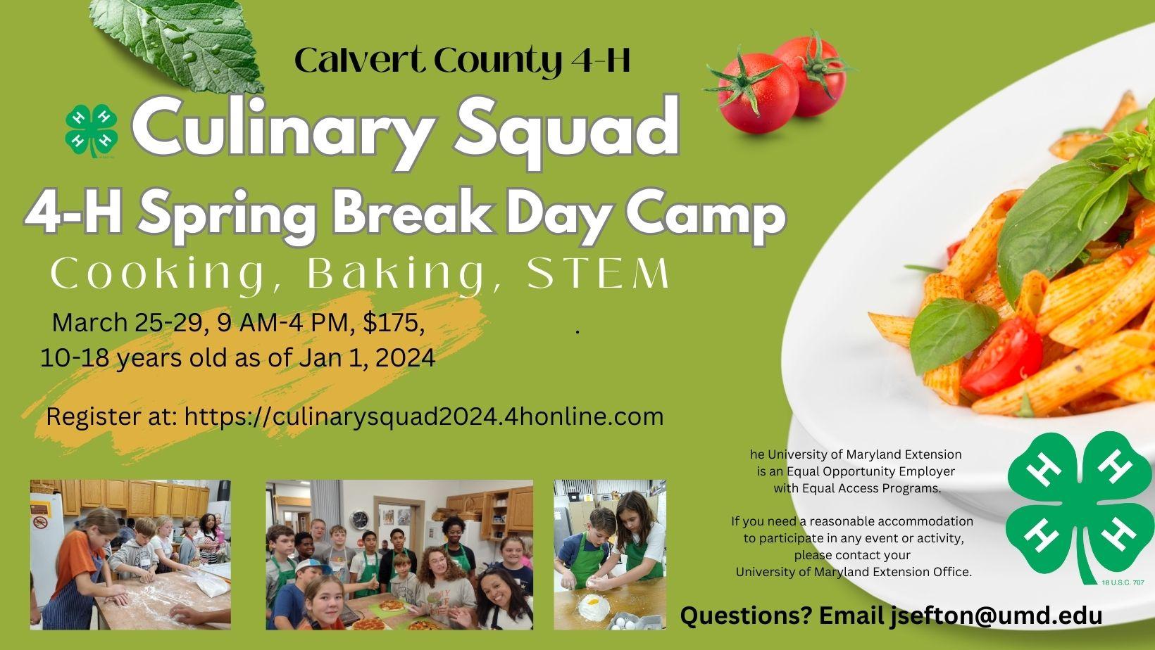 Calvert 4-H Culinary Squad Spring Break Camp