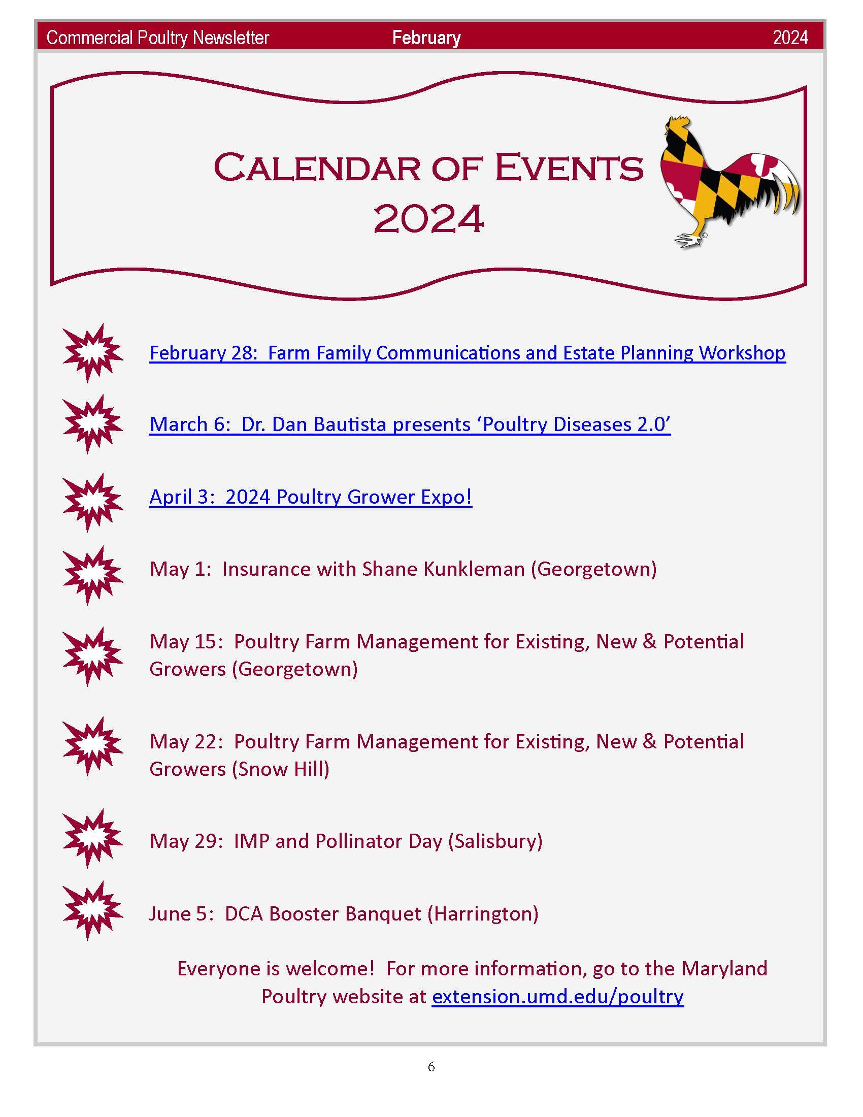 Calendar of Events page for 2024