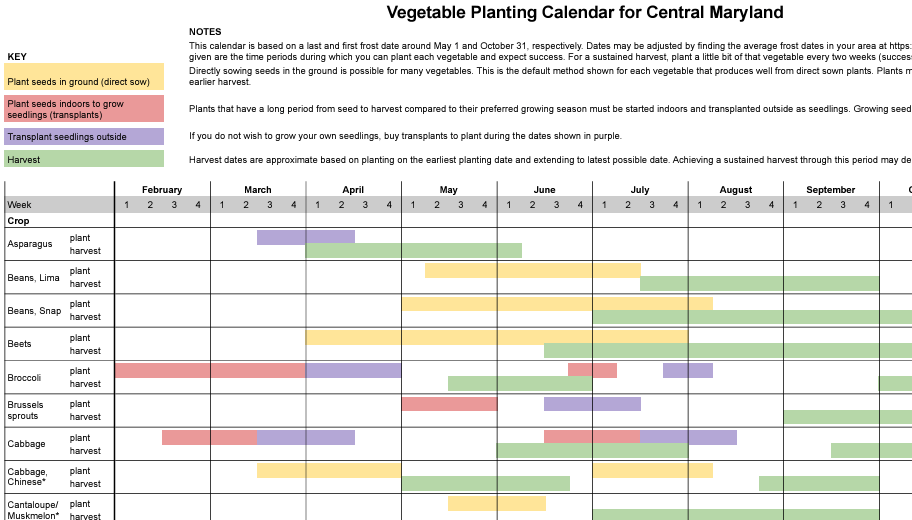 calendar of when to plant vegetables