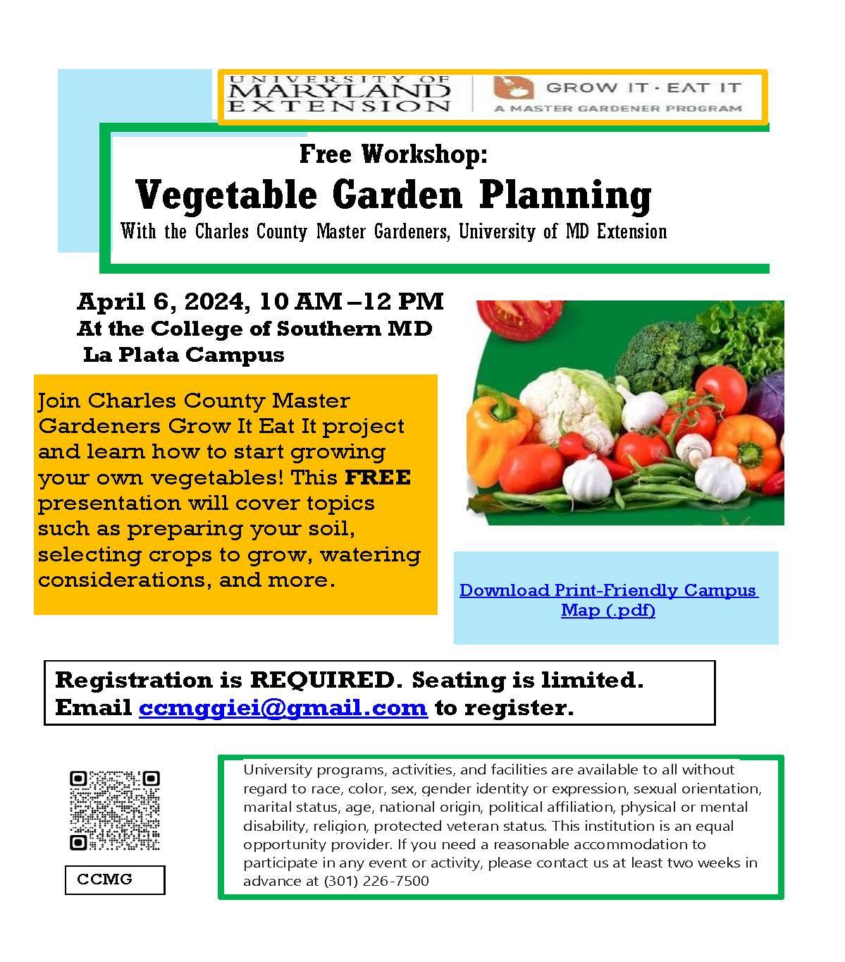 Vegetable Garden Planning on April 6, 2024, at College of Southern Maryland