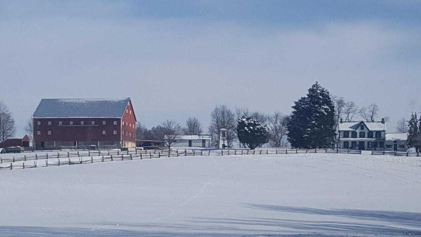 Montgomery County Ag Farm Park Barn & Farm House in Snow