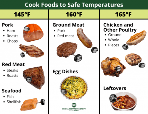 A graphic that shows the different cooking temperatures for different types of meats.