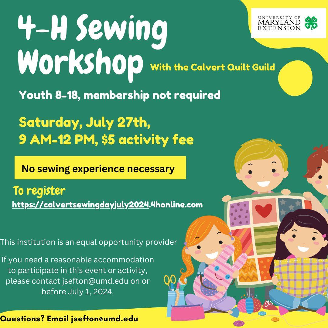 Calvert 4-H July Sewing Workshop Graphic
