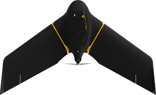 Overhead view of an "eBee X" fixed wing drone