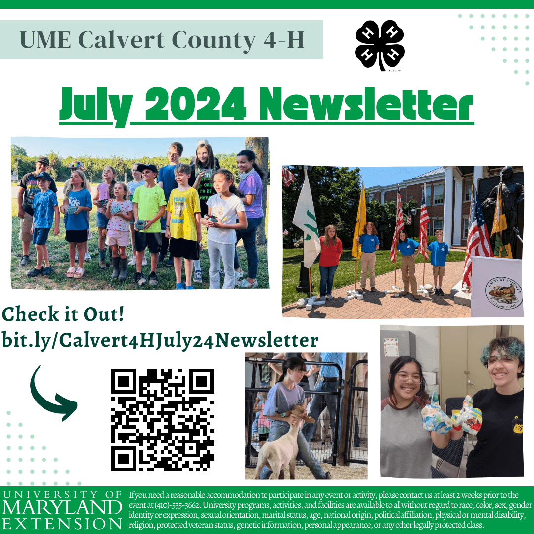 Calvert 4-H July 2024 Newsletter Graphic
