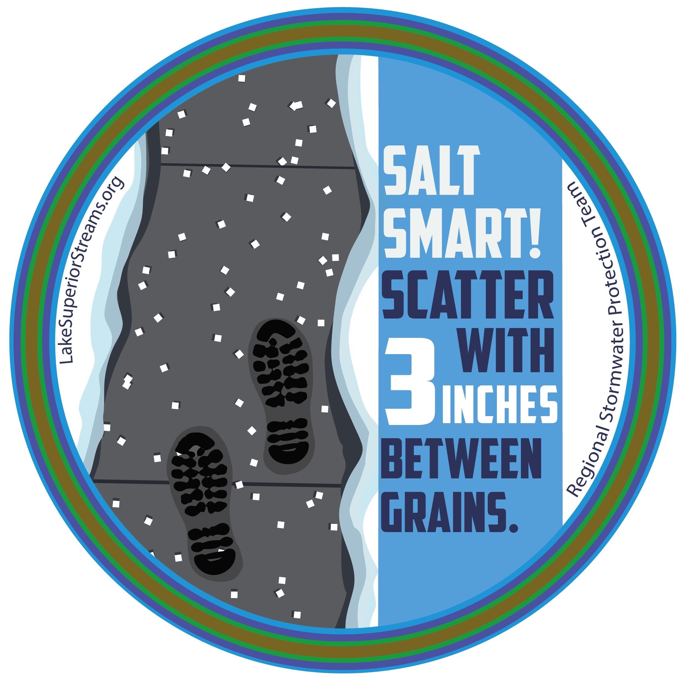 Graphic showing grains of salt spaced three inches apart on a sidewalk.