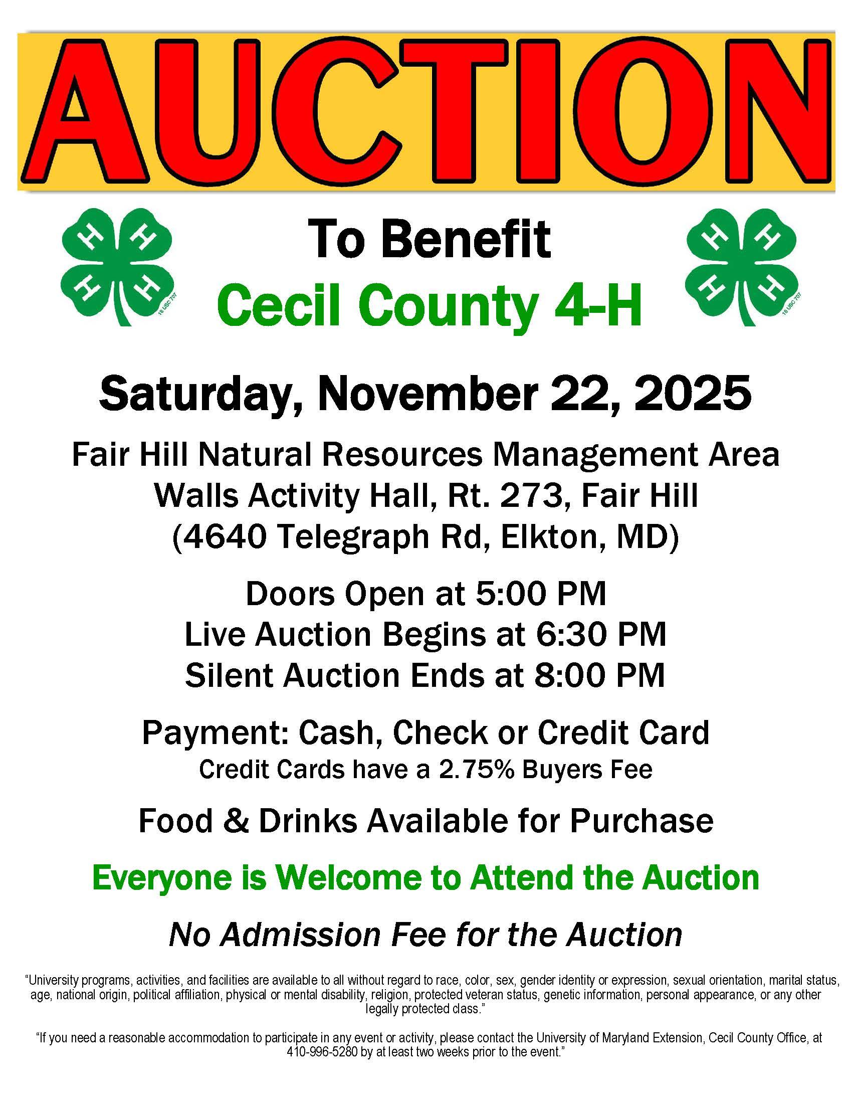 Cecil County 4-H Benefit Auction 2025 Flyer