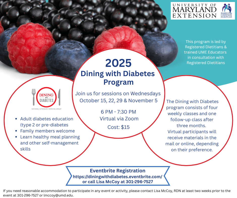 2025 Dining with Diabetes Virtual Program  Wednesdays 6-7:30 pm 