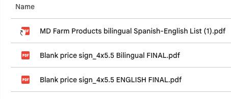 Price signs directory list