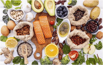 Variety of heart-healthy foods