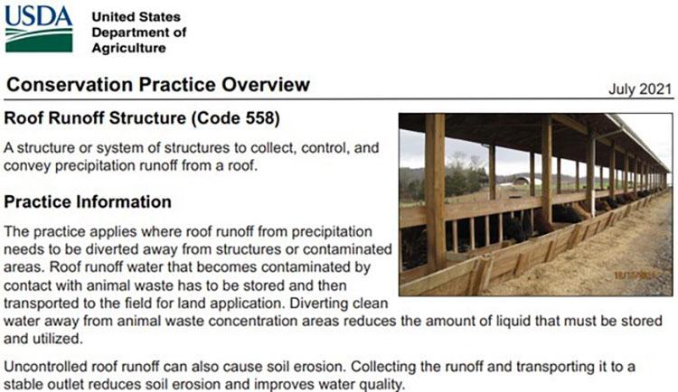 A screenshot of the NRCS website which shows an overview of a conservation practice.