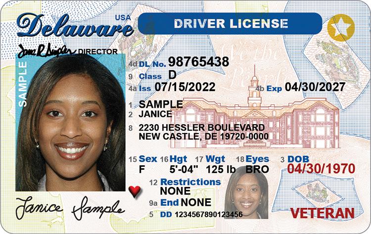 A close-up of a Delaware driver license.
