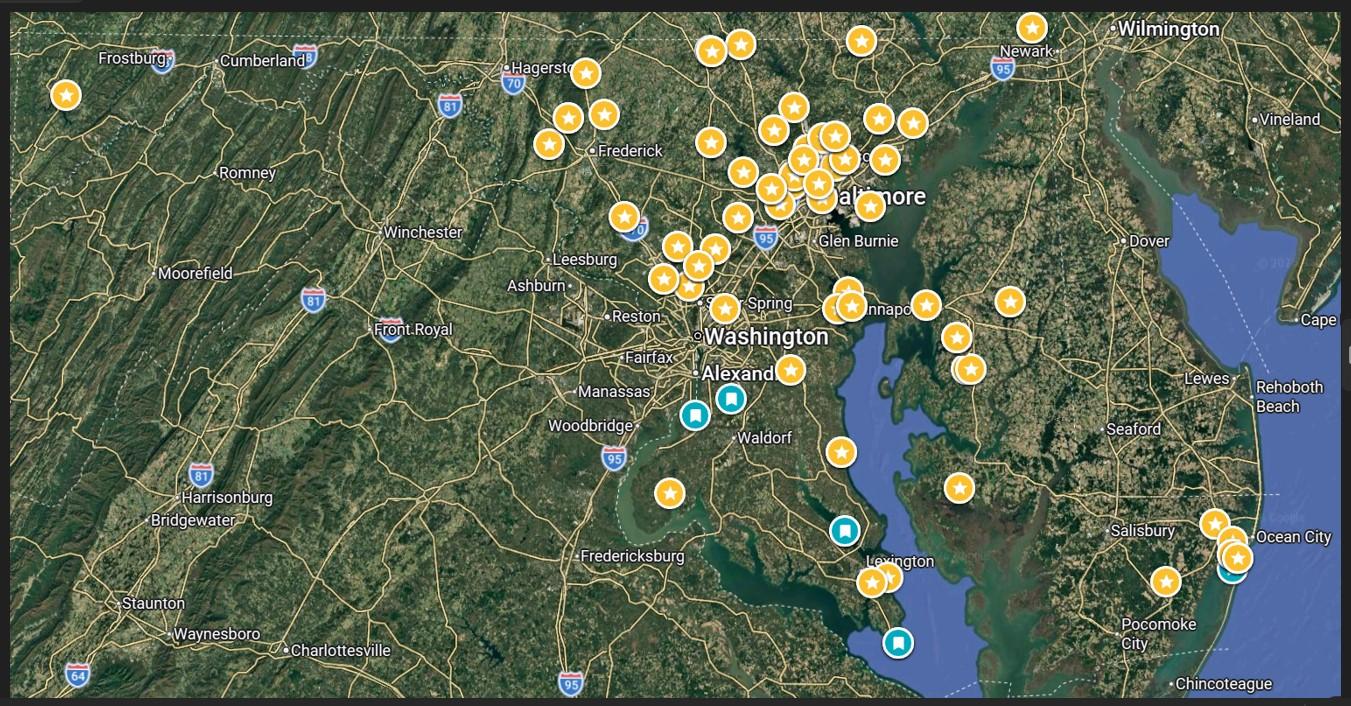 UMD Extension Md Master Naturalist Host Site Distribution Map as of September 2026